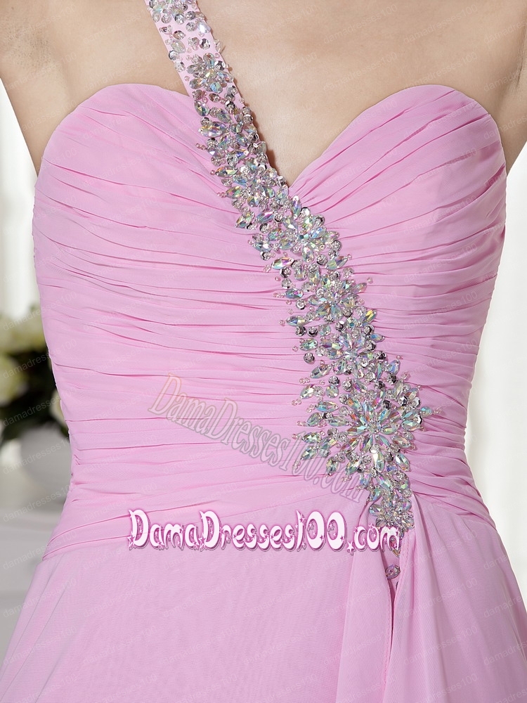 Pink Beading One Shoulder Column / Sheath Dama Dress Chiffon