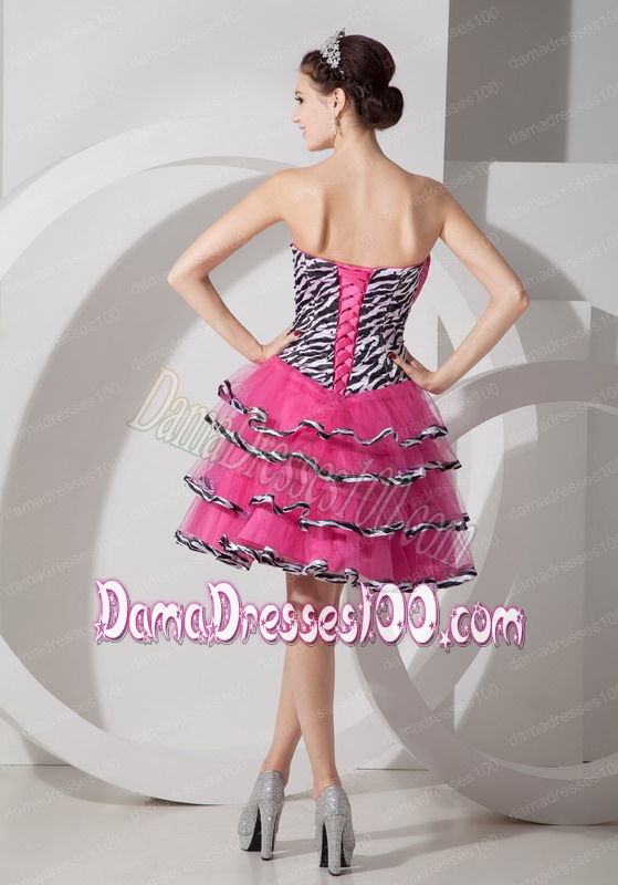 Zebra Hot Pink A-line Strapless Layered Organza Dama Dress