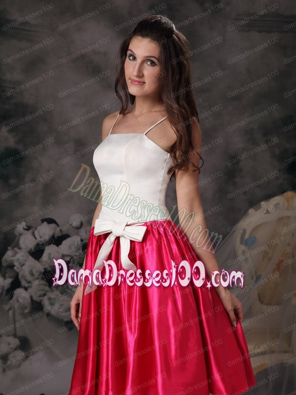 Bow White and Hot Pink Spaghetti Straps Dama Dress