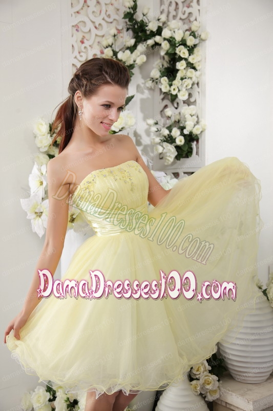 Light Yellow Beaded Strapless Dama Dress