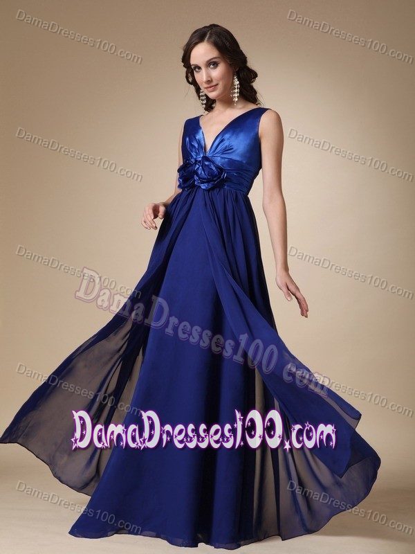 Royal Blue Empire V-neck Dama Dress For Quinceaneras in Autumn