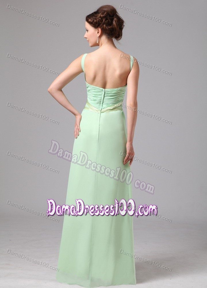 Apple Green V-neck Straps Prom Dresses For Dama with Cool Back