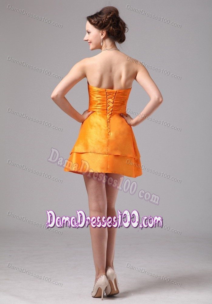 Orange Mini-length Dama Dresses For Quinceanera with Ruching