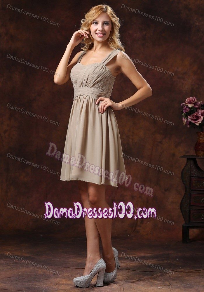 Grey Knee-length Quince Dama Dresses with Ruched Top and Straps