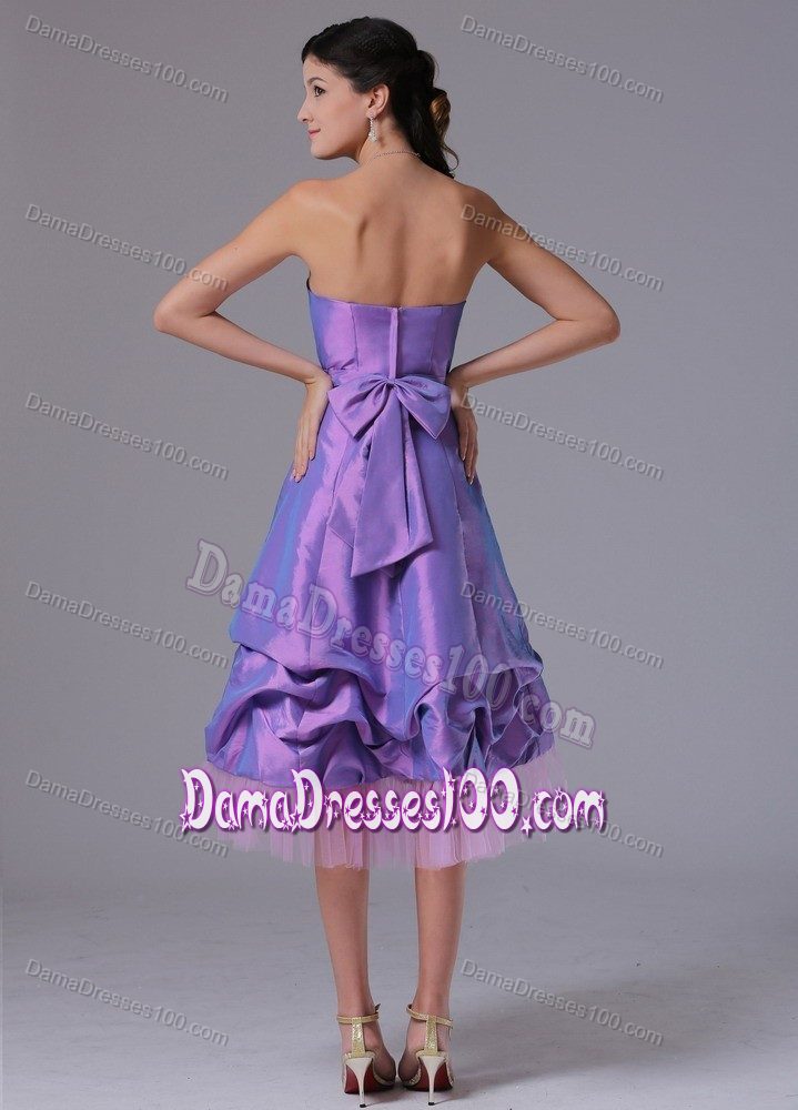 Lavender Tea-length Formal Dresses For Dama with Pick-ups