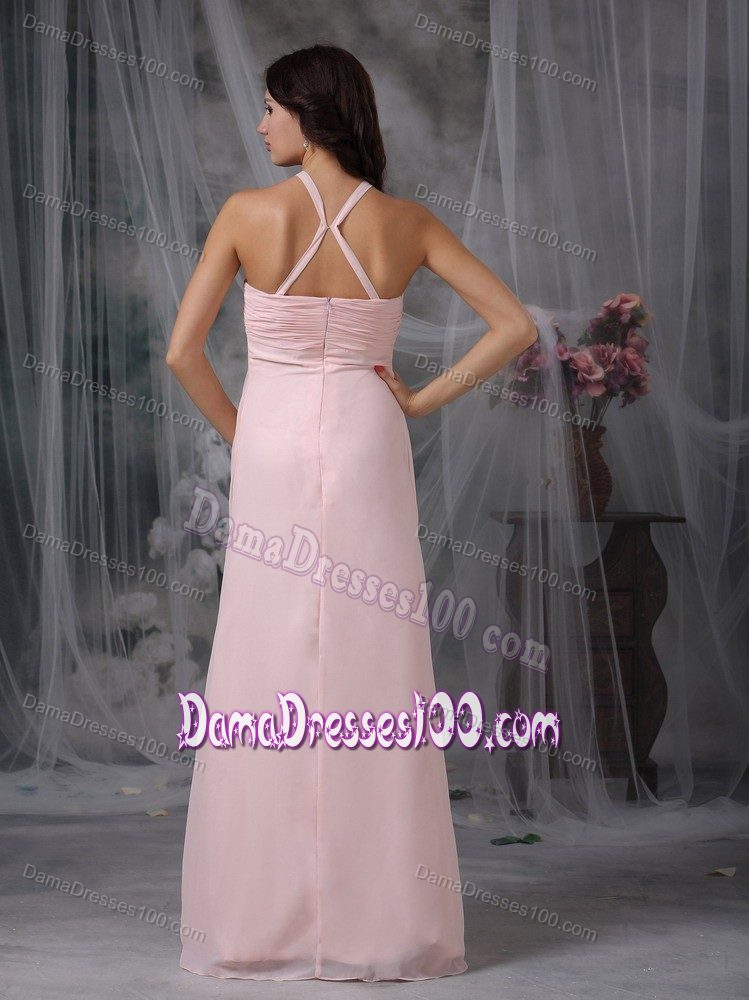 Halter Light Pink Dama Quinceanera Dress with Cutout Back