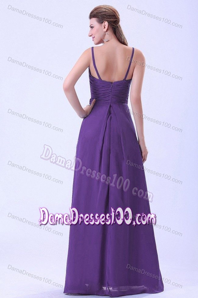 Dark Purple Spaghetti Straps Damas Dresses with Floral Waist