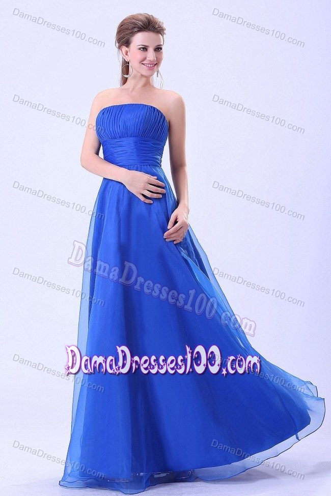 Empire Ruched Floor-length Dama Dress in Blue with Ruching