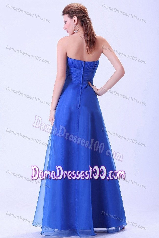 Empire Ruched Floor-length Dama Dress in Blue with Ruching