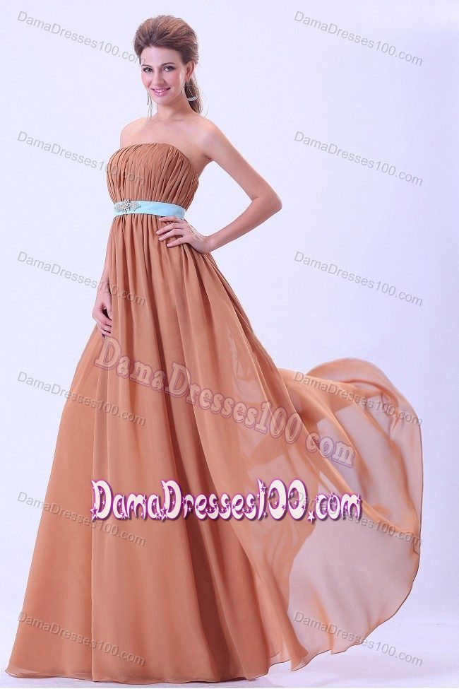 Rust Red Chiffon Quinceanera Dama Dresses with Mini Belt and Beads