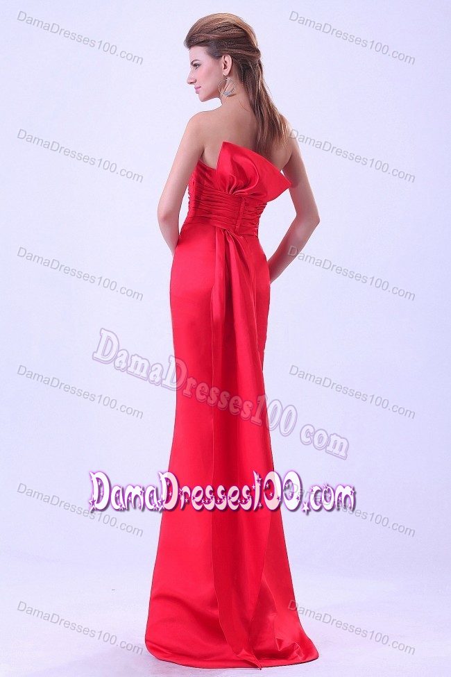 Coral Red Mermaid Brush Train Dama Dresses with Half Bow Accents