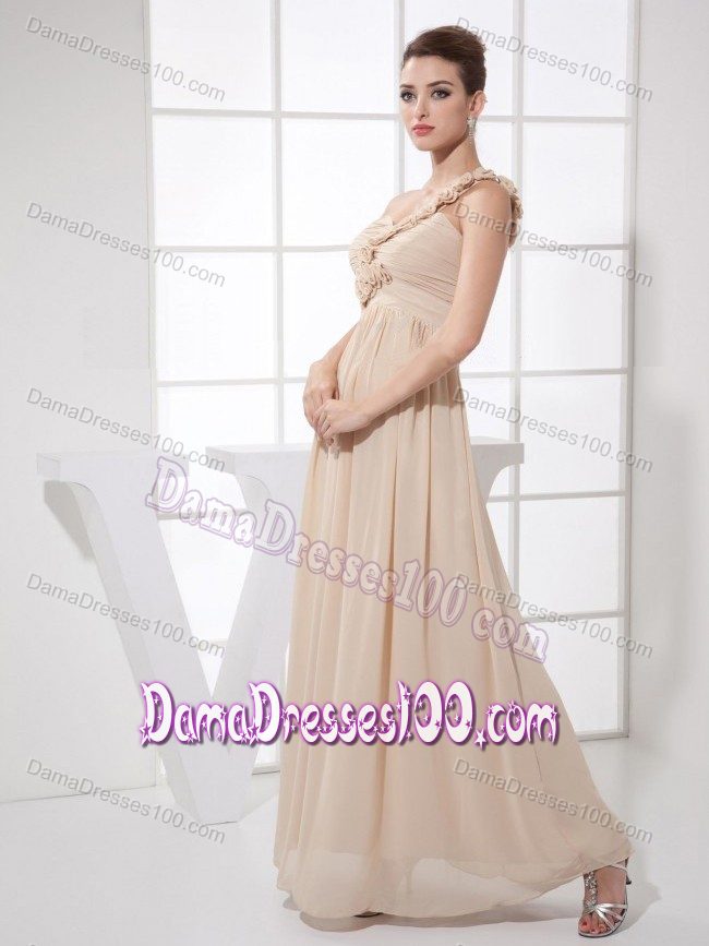 2014 Champagne Chiffon One Shoulder Ankle-length Dresses For Dama