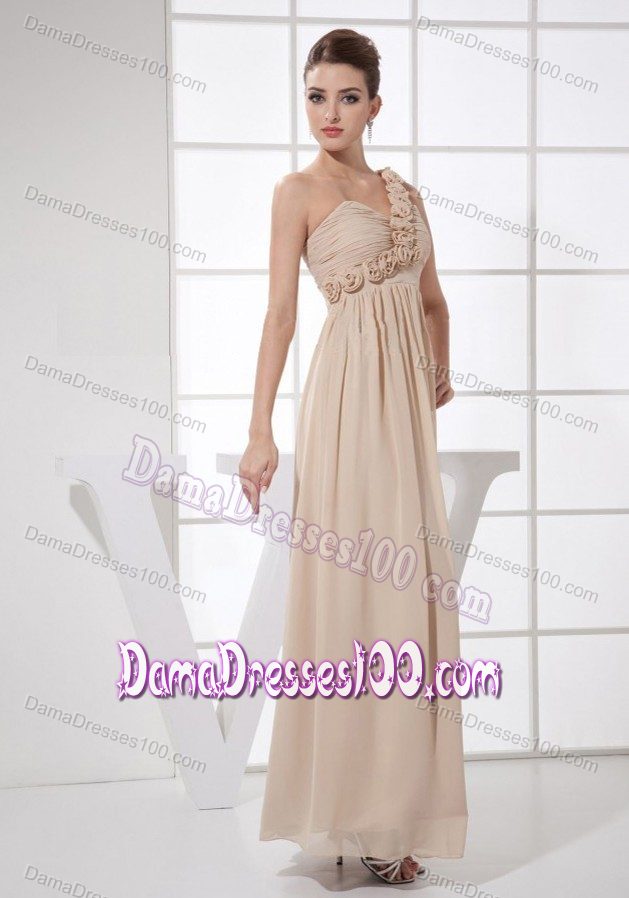 2014 Champagne Chiffon One Shoulder Ankle-length Dresses For Dama