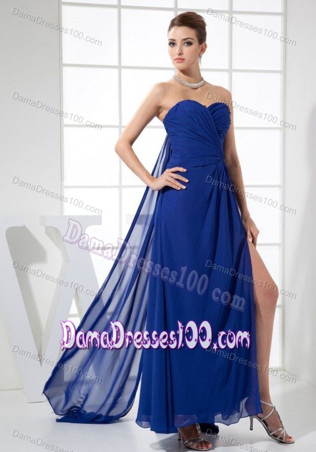 High Slit Sweetheart Watteau Train Blue Dama Dresses For Quinceanera