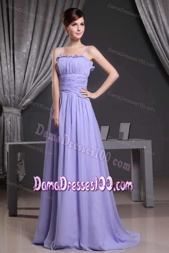 Lilac Quince Dama Dresses with Ruched Bodice and Spaghetti Straps