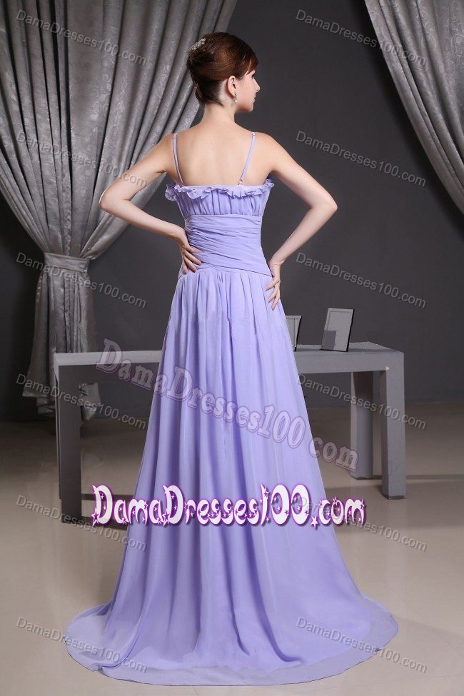 Lilac Quince Dama Dresses with Ruched Bodice and Spaghetti Straps