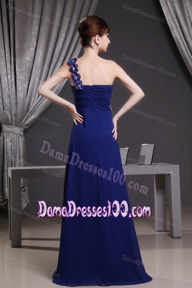 Royal Blue One Shoulder Quinceanera Damas Dresses with Flowers