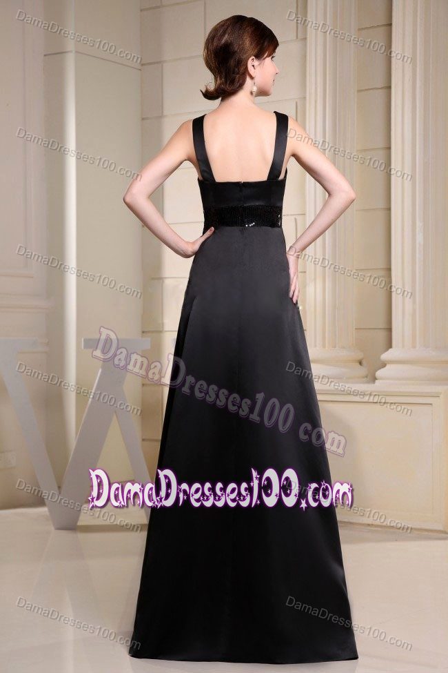 Black Straps A-line Floor-length Dama Quinceanera Dresses with Belt
