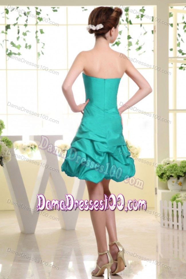 Turquoise Dama Dress For Quince with Hand Made Flower and Pick-ups