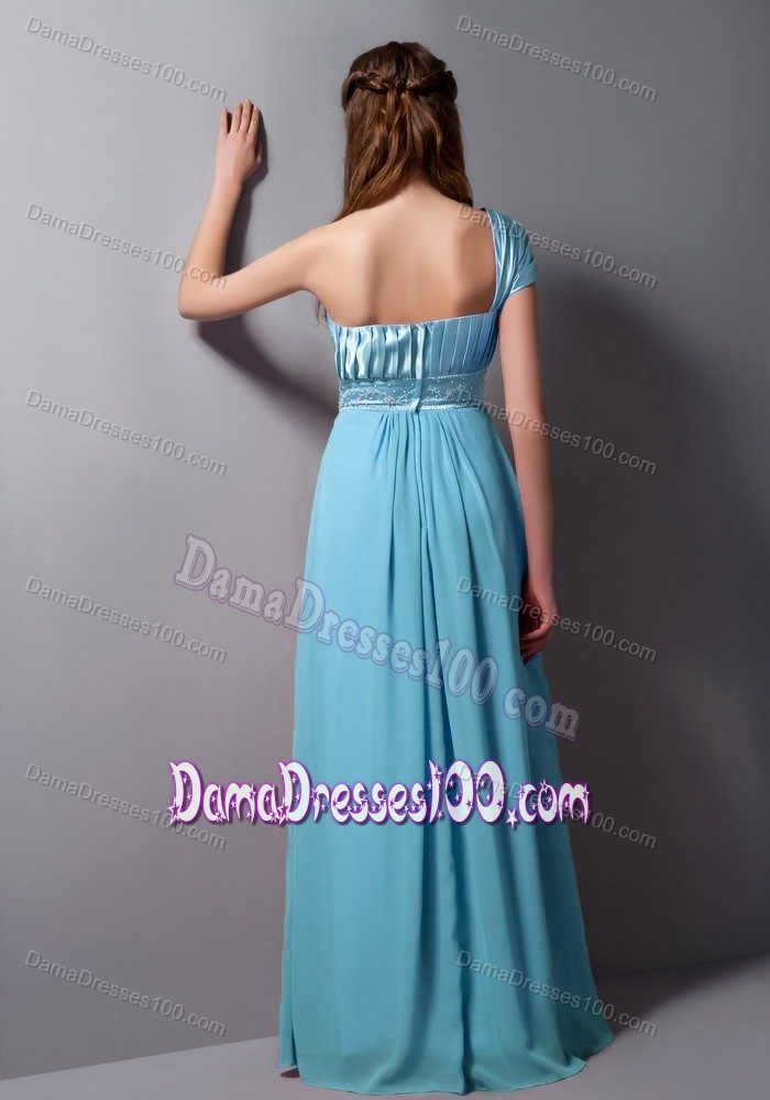 Light Blue Column One Shoulder Beaded Formal Dresses For Dama