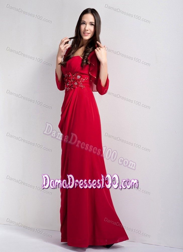 Wine Red Empire Strapless Quince Dama Dresses with Floral Waist