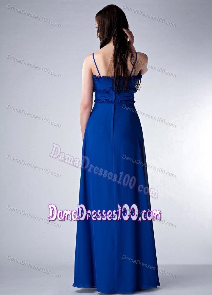 Royal Blue Empire Straps Floor-length Dama Dresses For Quinceanera