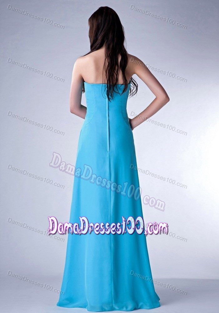 Discount Aqua Blue Strapless Dama Dress with Hand Made Flowers
