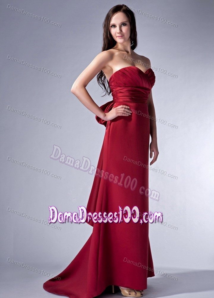 Wine Red Sweetheart Cocktail Dresses For Dama with Butterfly Bow