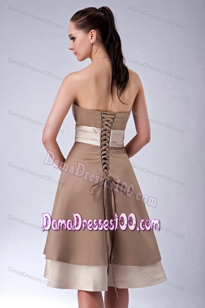 Brown Empire Sash Tea-length 15 Dresses For Damas with Laced up
