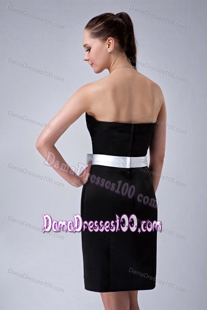 Black Strapless Mini-length Damas Dresses For Quince with White Bow