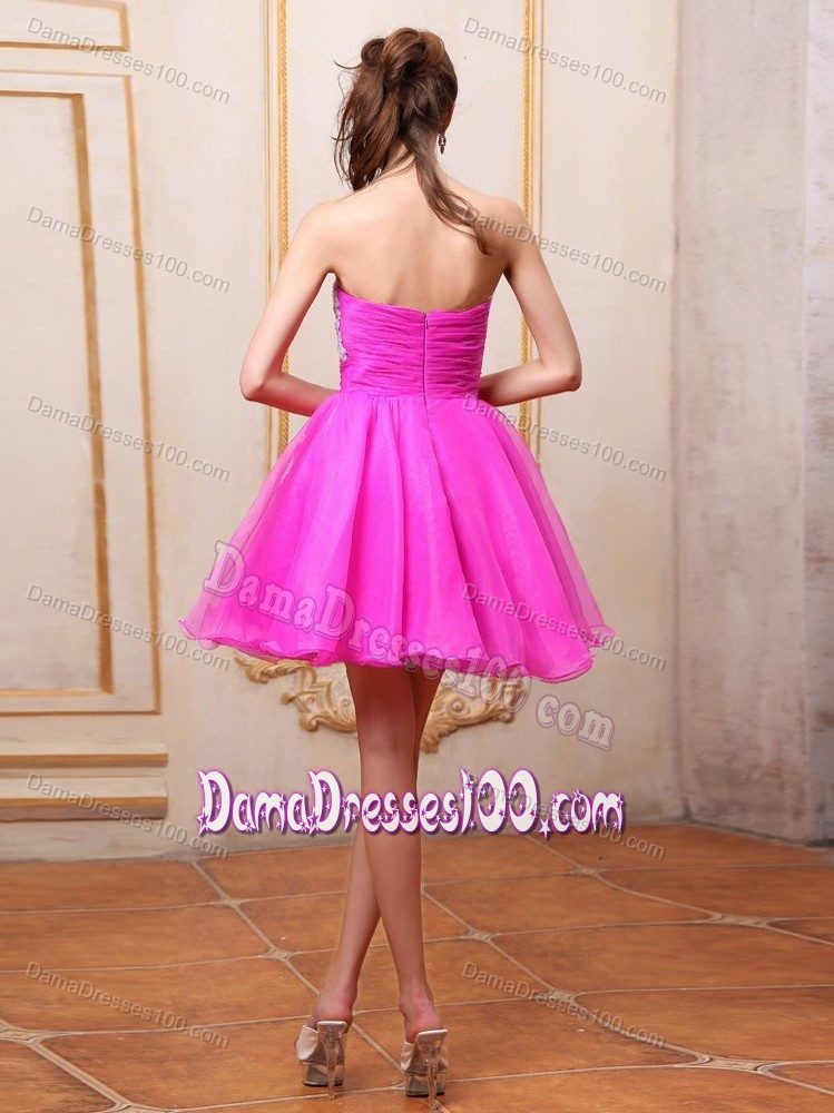 2014 Summer Fuchsia Mini-length Dresses For Dama With Silver Appliques