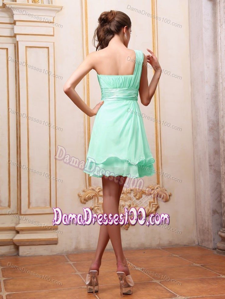 Apple Green One Shoulder Party Dama Dresses with Half Bow Accents