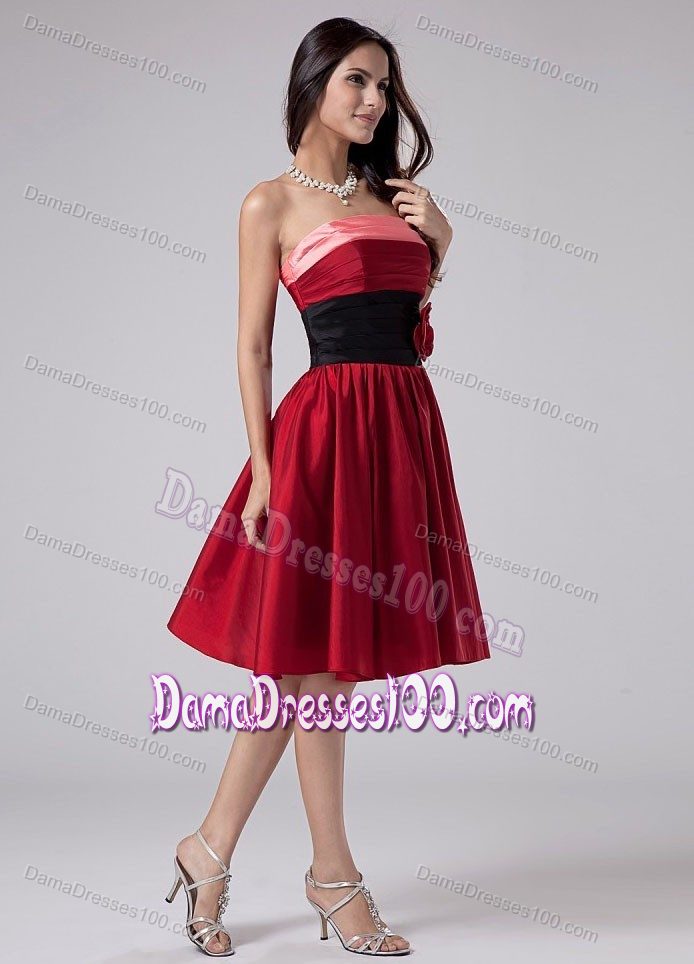 Wine Red Knee-length Quinceanera Dama Dresses with Flowers