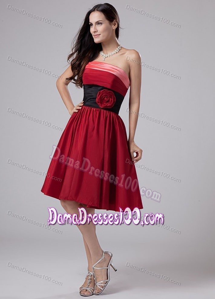 Wine Red Knee-length Quinceanera Dama Dresses with Flowers