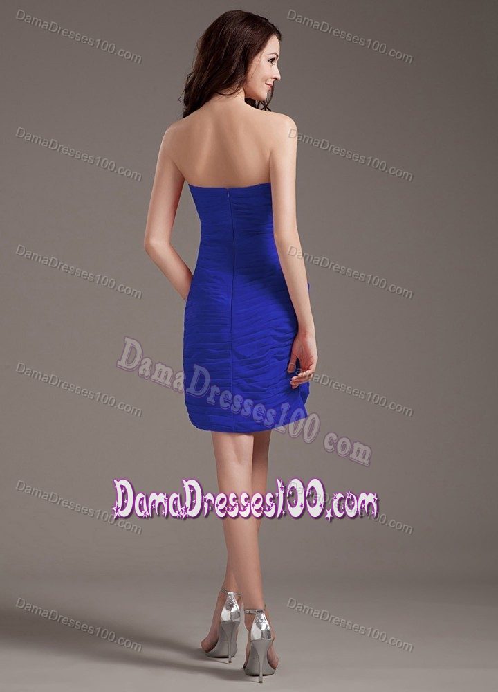 Strapless Blue Chiffon Mini-length Dama Dress with Beads Top