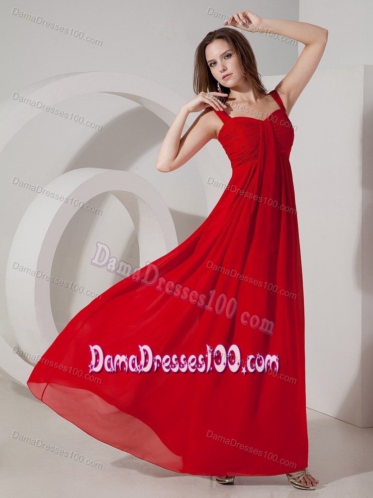 Red Empire Straps Chiffon Ruching Quinceanera Dama Dresses