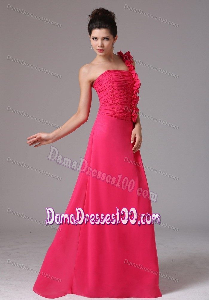 Coral Red One Shoulder Damas Dresses For Quince with Flowers