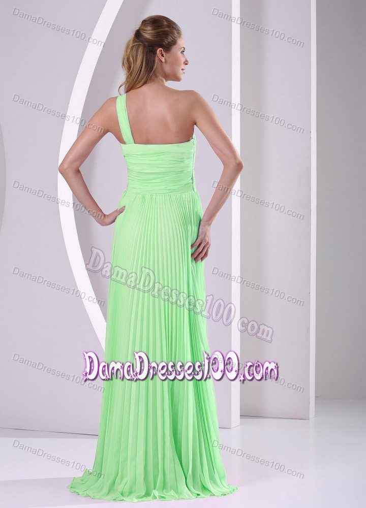 Spring Green One Shoulder Pleats Brush Train Party Dama Dresses