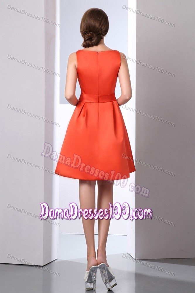 Orange Red Bateau Mini-length Quince Dama Dresses with Beading