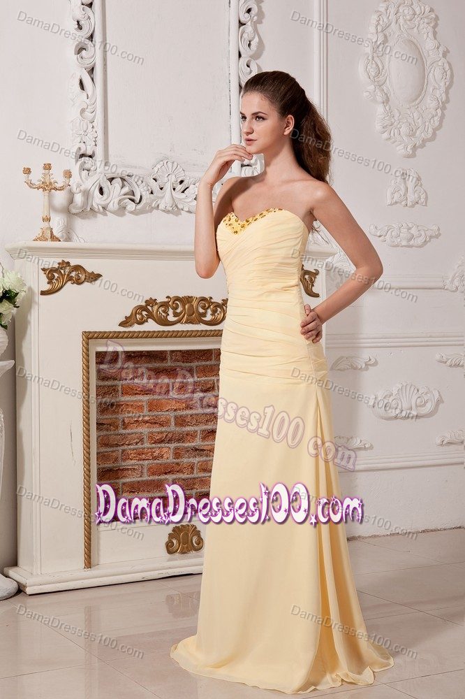 Column Sweetheart Light Yellow Ruched Quinceanera Dama Dresses