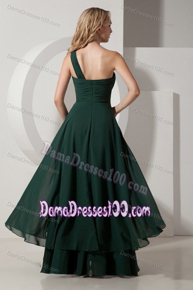 Chiffon One Shoulder Dark Green Formal Quince Dama Dresses