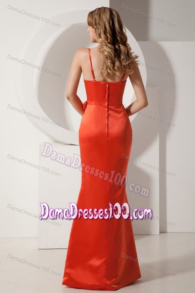 Mermaid Spaghetti Straps Quince Dama Dresses in Rust Red
