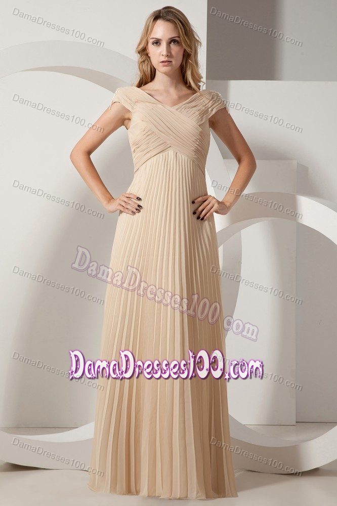 Recommended V-neck Pleated Formal Dama Dress in Champagne