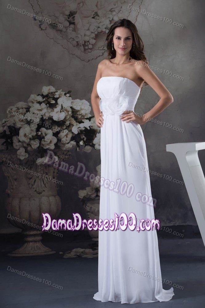 Empire White Long Bridesmaid Dama Dress with Handmade Flowers