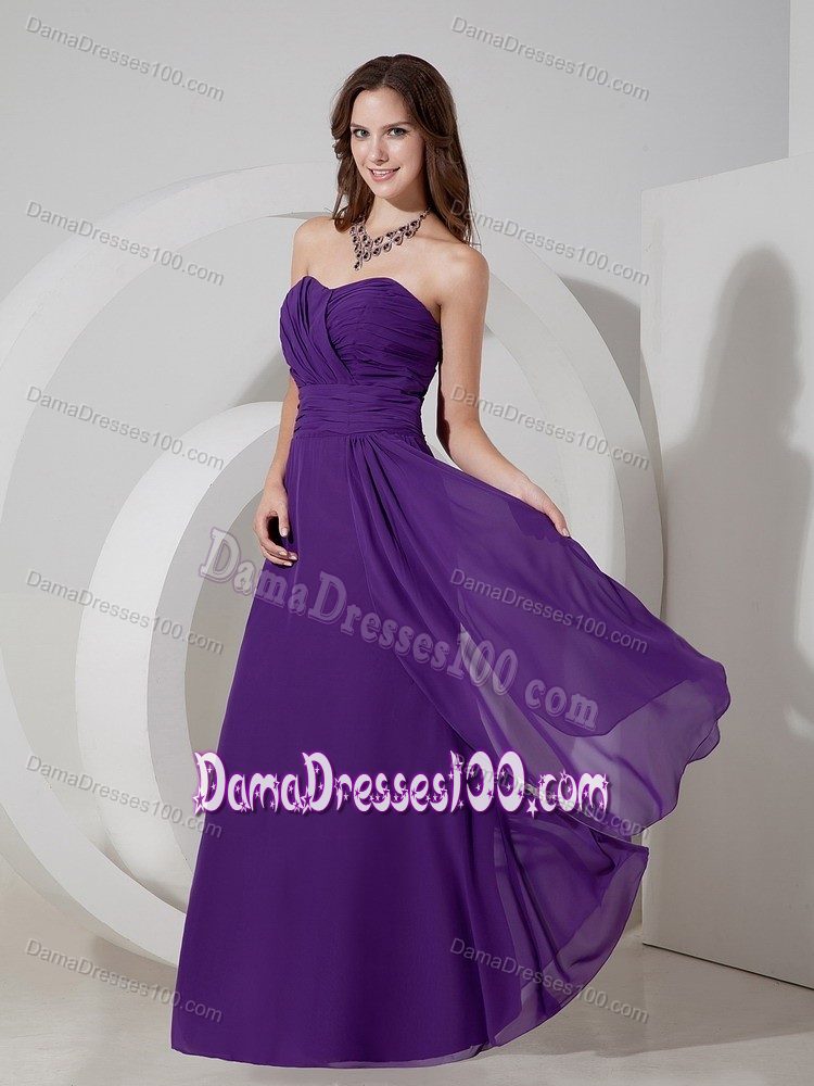 Elegant Purple Long Dama Dresses with Ruched Sweetheart Neck