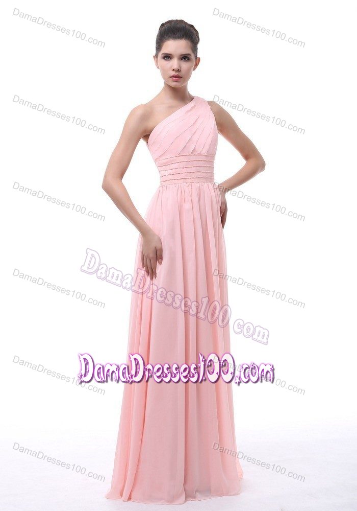 2013 Trendy One Shoulder Floor-length Damas Dresses in Pink