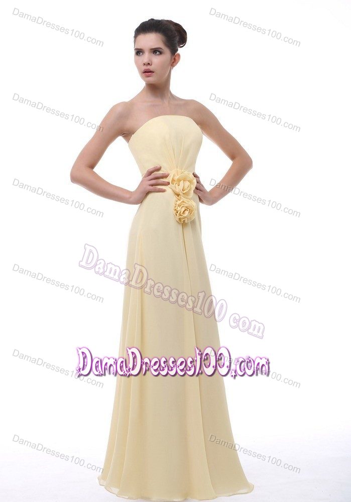 2013 Plus Size Strapless Long Yellow Dama Dresses with Flowers