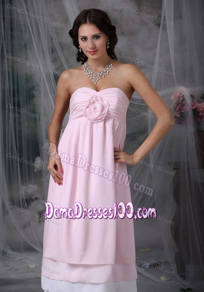 Loose Style Lace-up Pink Quince Dama Dress with Flower Ruche