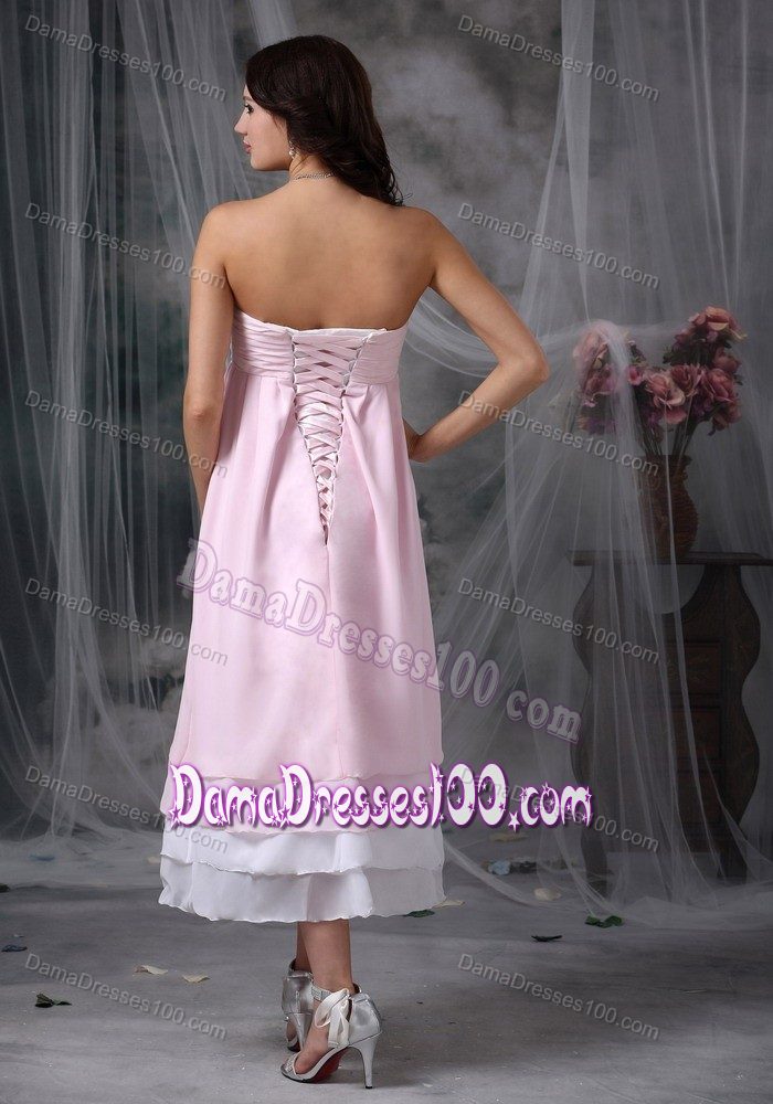 Loose Style Lace-up Pink Quince Dama Dress with Flower Ruche