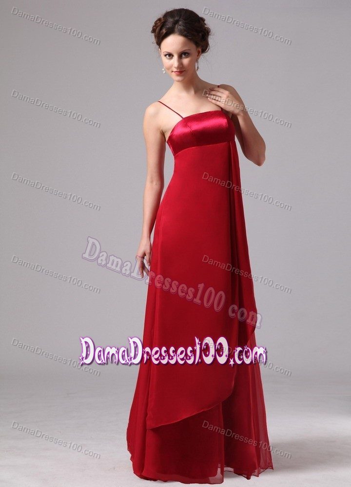 A-line Wine Red Long Quince Dama Dresses with Spaghetti Straps